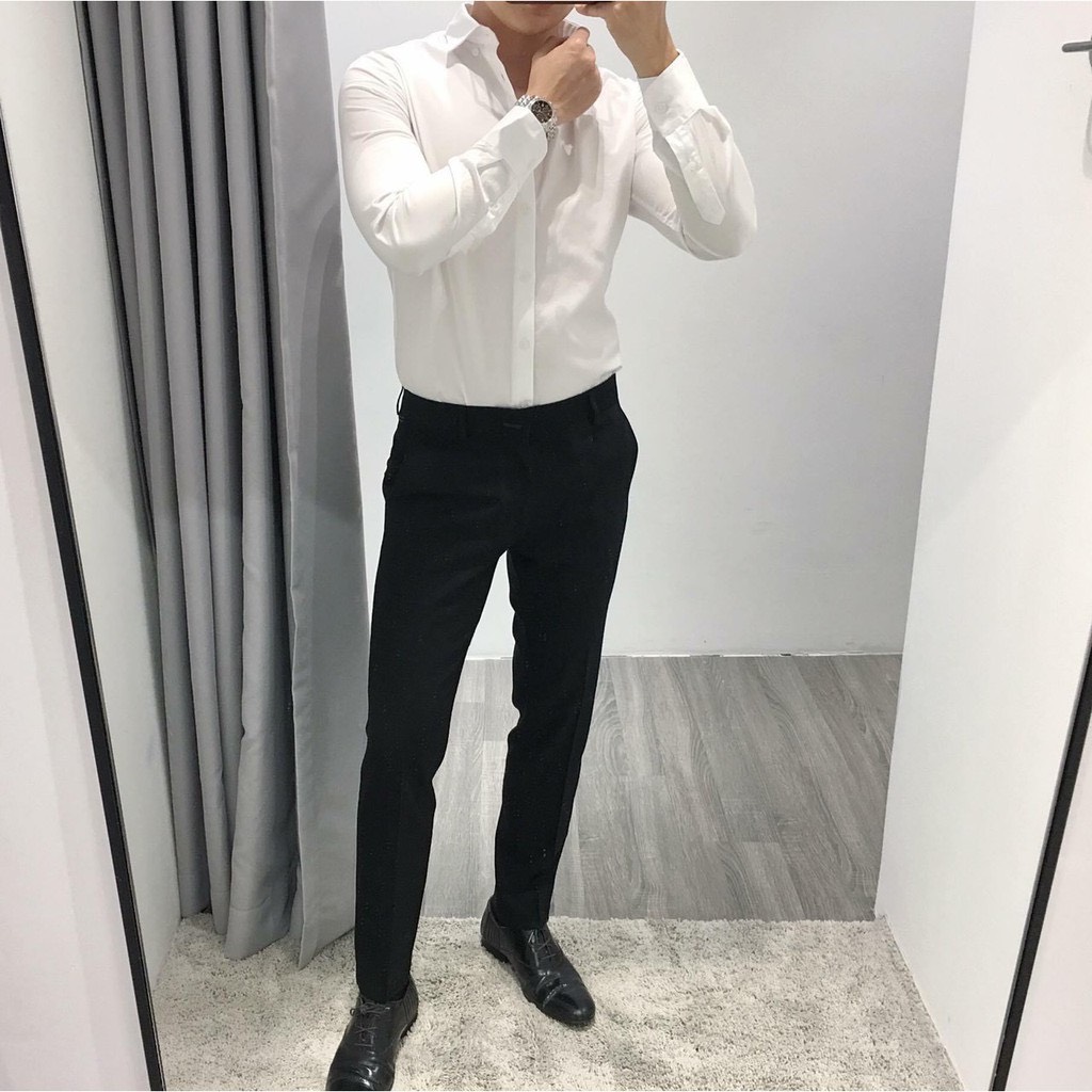 Áo sơ mi trắng nam dài tay vải lụa cotton
