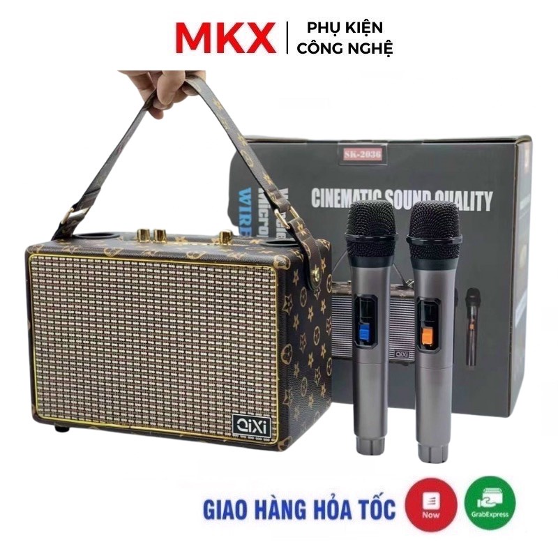 Loa bluetooth karaoke sk-2036 , tặng kèm 2 micro không dây cao cấp , hát karaoke nghe nhạc bass mạnh