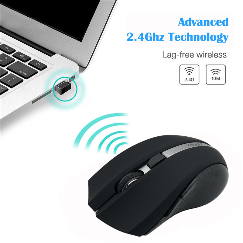 T-WOLF Q5 2.4GHz Wireless Silent Computer Mouse 1800DPI Adjustable Ergonomic Mice Good Cordless Optical PC Laptop Gaming Mouse - Chuột Máy Tính Không Dây