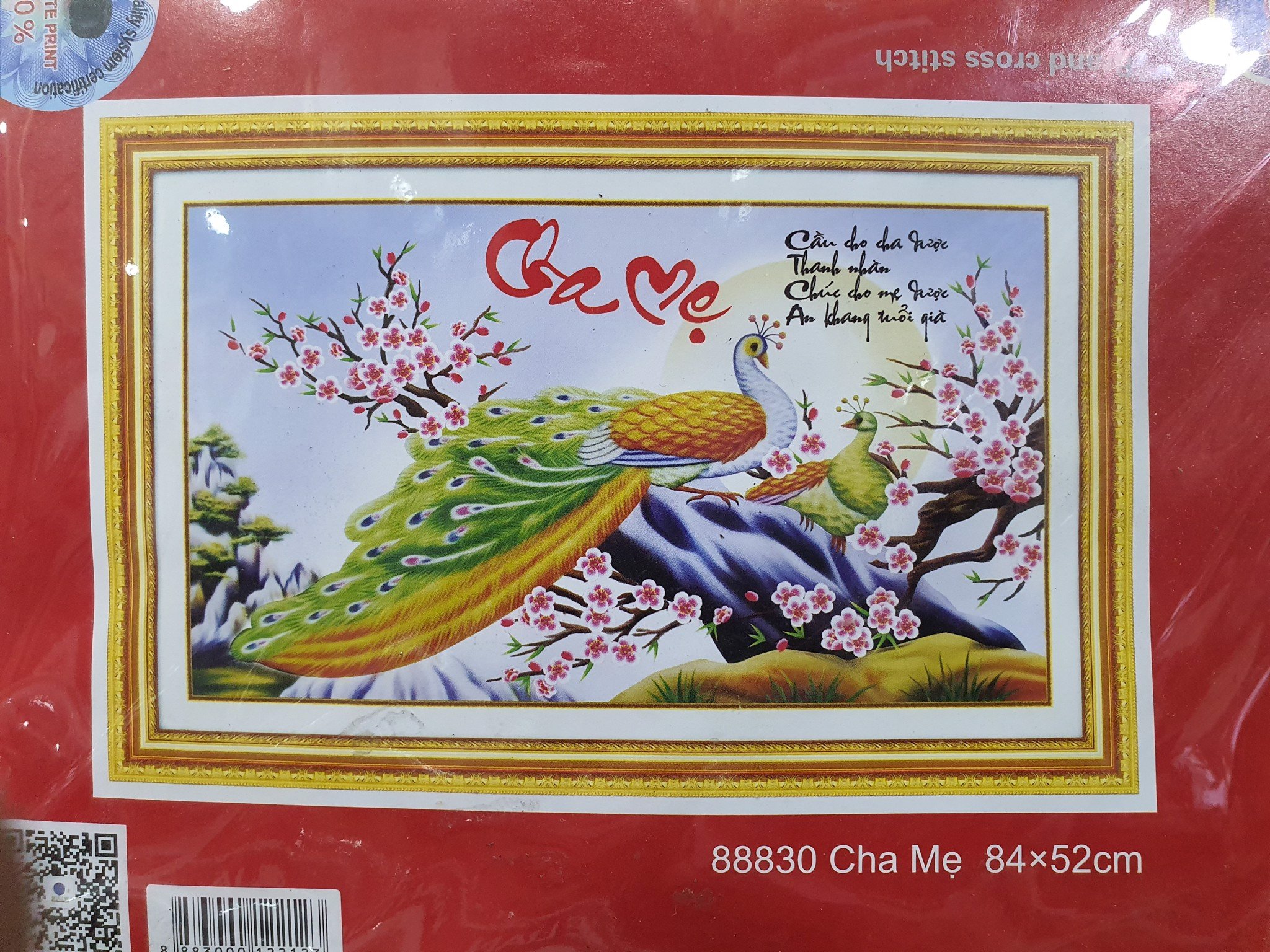 [HCM]Tranh thêu chữ thập cha mẹ công hoa đào 88830 - kích thước 84 * 52