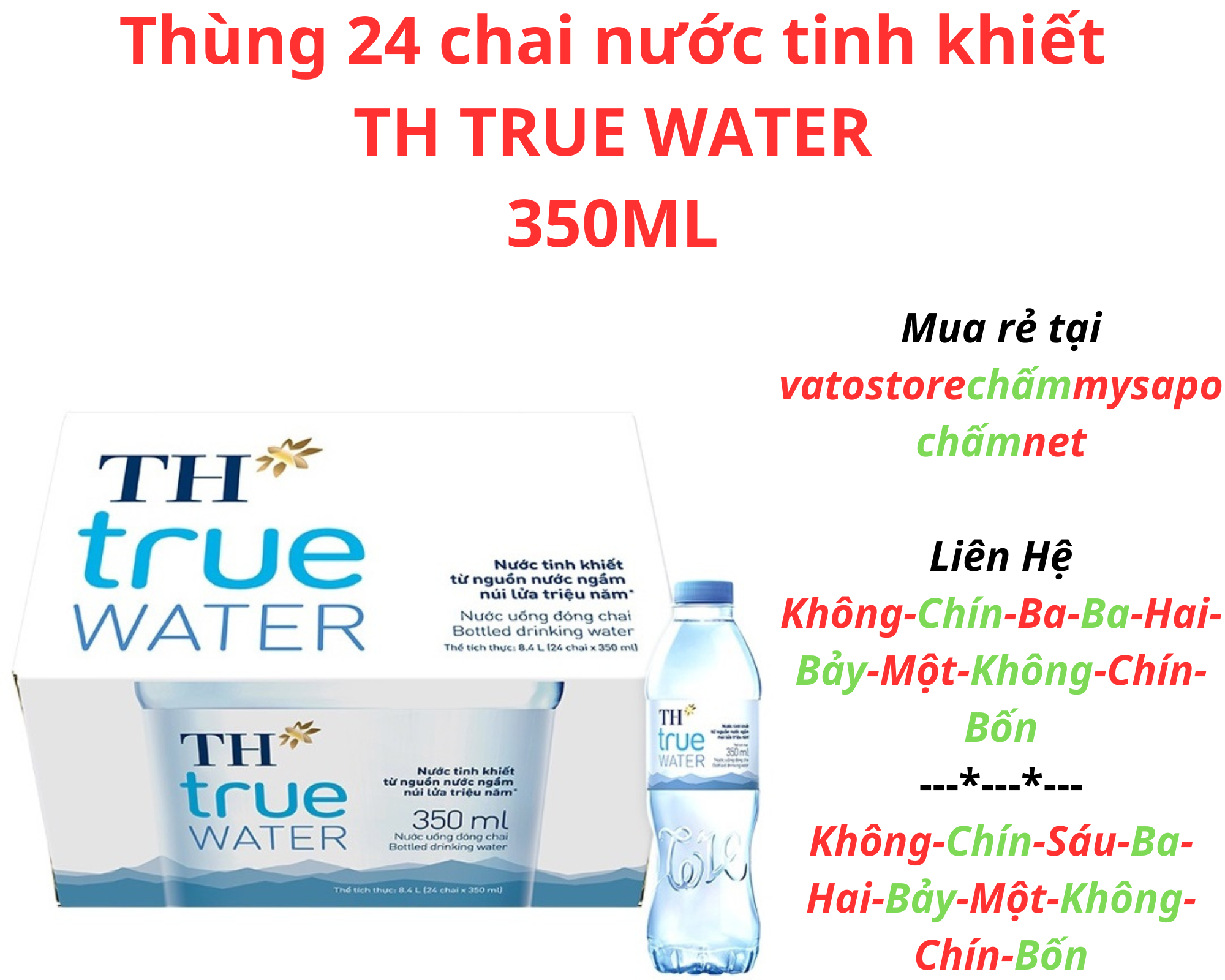 Thùng 24 chai nước tinh khiết TH TRUE WATER 350ml Lốc 6 chai nước tinh
