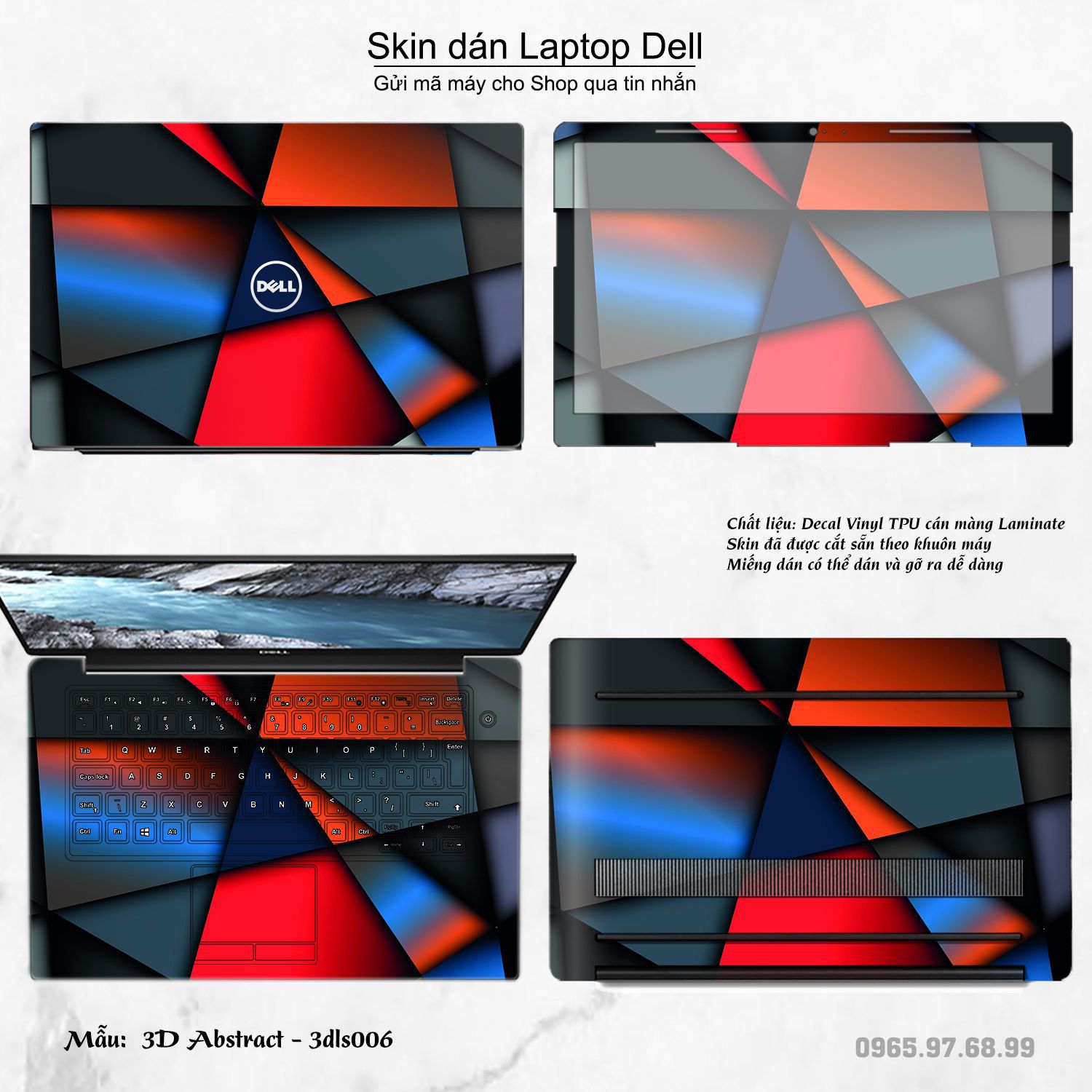 Decal Skin dán Laptop Dell mẫu 3D (inbox mã máy cho shop)