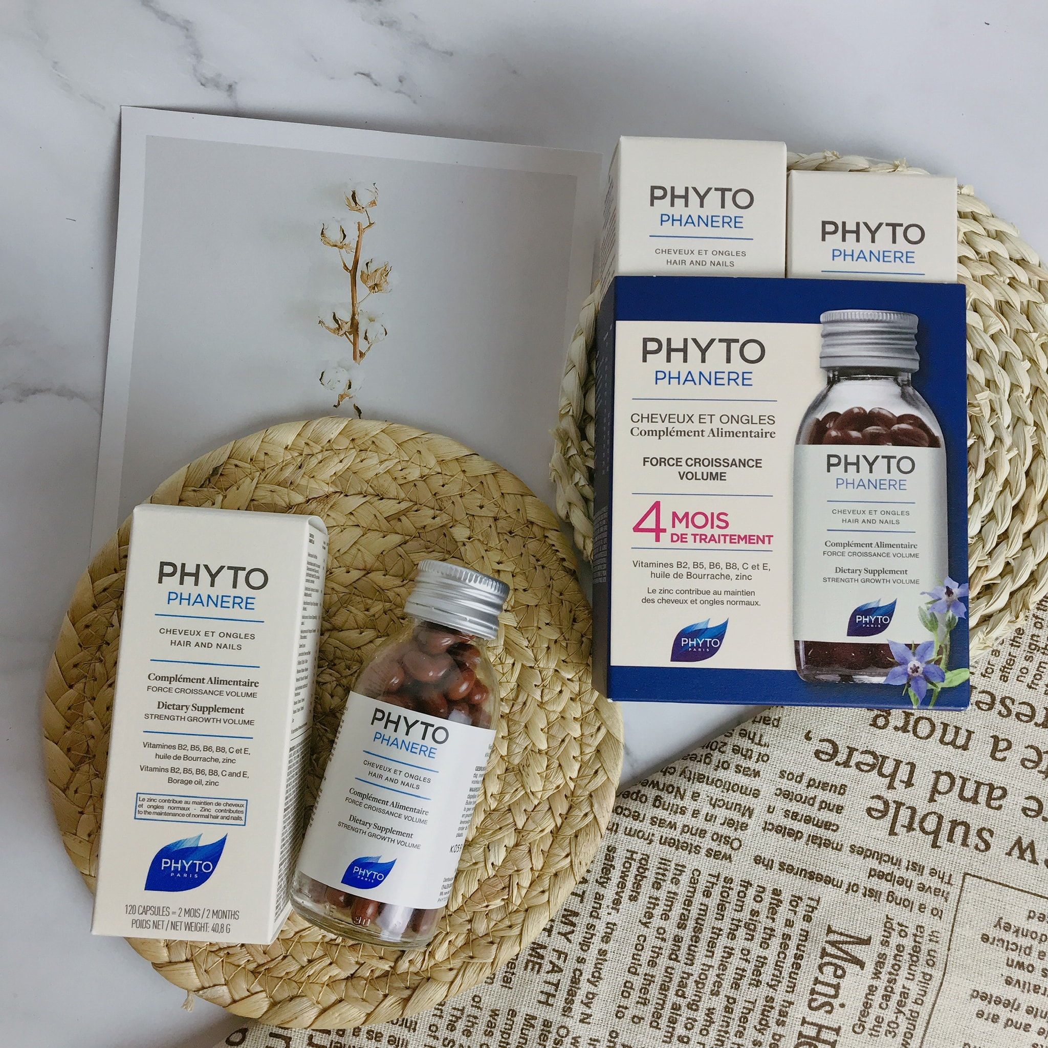 Viên bổ tóc. móng, chống rụng tóc, giảm tóc gãy rụng, kích thích mọc tóc, tăng độ bóng mượt cho tóc tràn đầy sức sống Phyto phanere, 1 lọ 120 viên