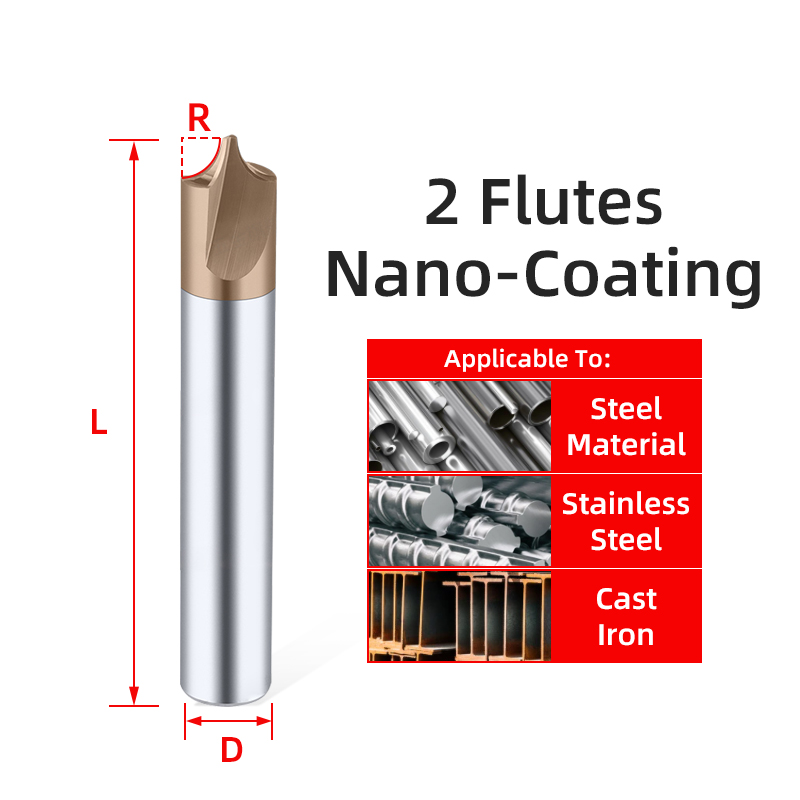 Dao cắt tròn góc bán kính cacbua vonfram dao phay cuối dụng cụ CNC R0.5-R5.0 vát cạnh bên ngoài radii Quarter Circle Router bit: