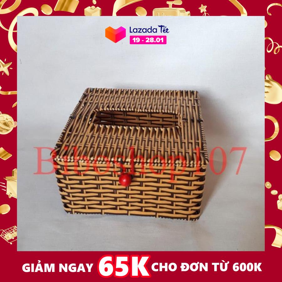 Hộp vuông đựng giấy bàn ăn giả mây (18x18x9)