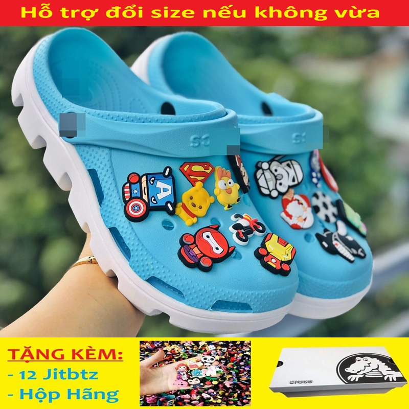 Dép sục Cross duet TẶNG VỚ Cao Cấp quai ngang nam và nữ màu xanh ngọc đế trắng, cá tính siêu nhẹ đi mưa đi nắng thoải mái chống trơn trượt, có nhiều lỗ thoát hơi thông thoáng, tặng kèm 10 jitbitz  có hình thật và video tự quay