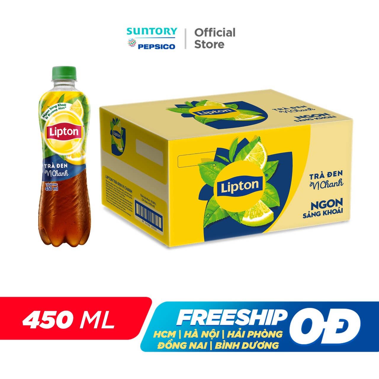 [SALE 25.6] Thùng 24 Chai Lipton Trà Đen Vị Chanh (450ml/chai)