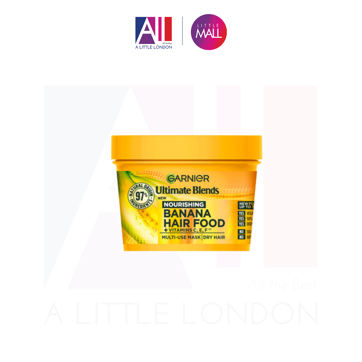 Mặt nạ cấp ẩm dành cho tóc khô Garnier Ultimate Blends Nourishing Hair Food Banana & Shea 400ml (Bill Anh)
