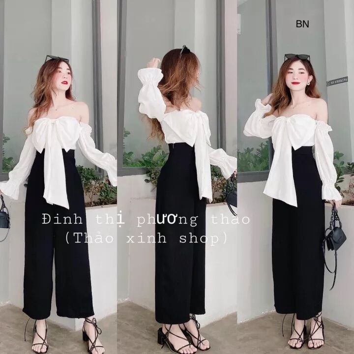 Set Quần Suông + Áo Kiểu Tay Phồng Cột Nơ