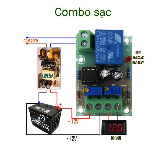 Điều khiển Sạc Ac Quy tự ngắt 12V