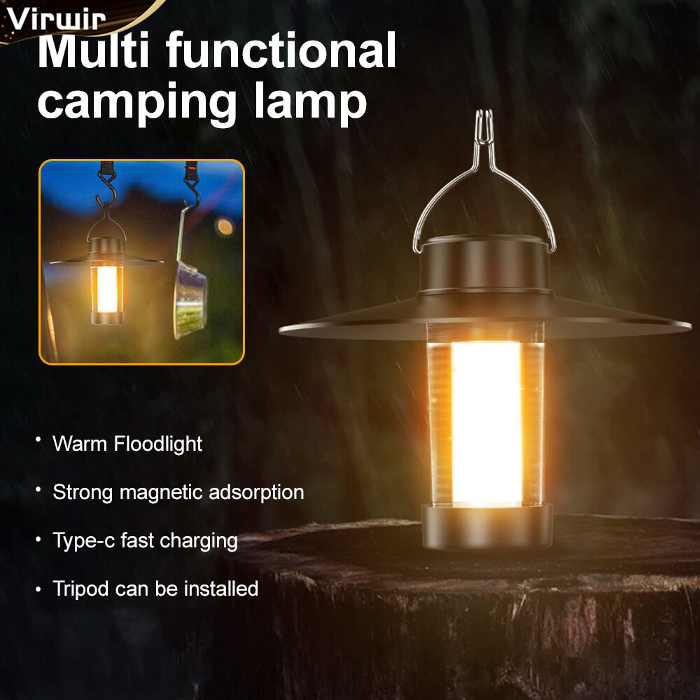 VIRWIR Camping Lights Mini Tent Light USB Rechargeable Lanterns 4 Lighting Modes Portable Hanging Lamp Waterproof Flashlight Spotlight Work Lights With Tripod Hook Magnet for Outdoor Camping Emergency Light