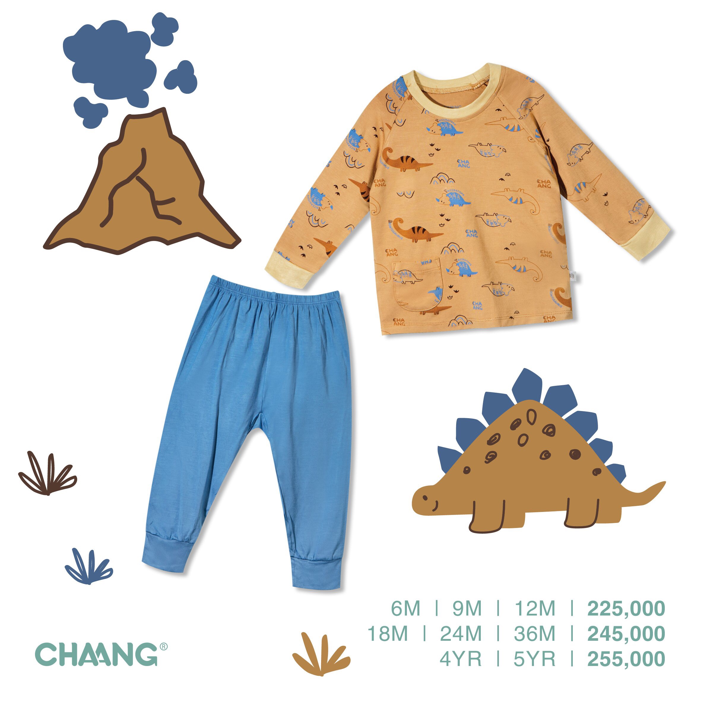 Bộ quần áo dài raglan Dino nâu CHAANG
