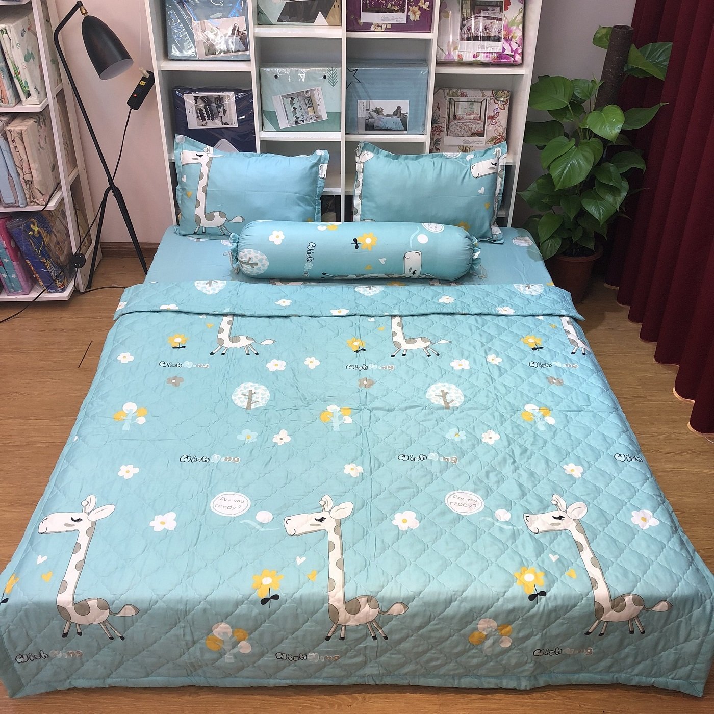 Bộ chăn ga gối 5 món hươu xanh