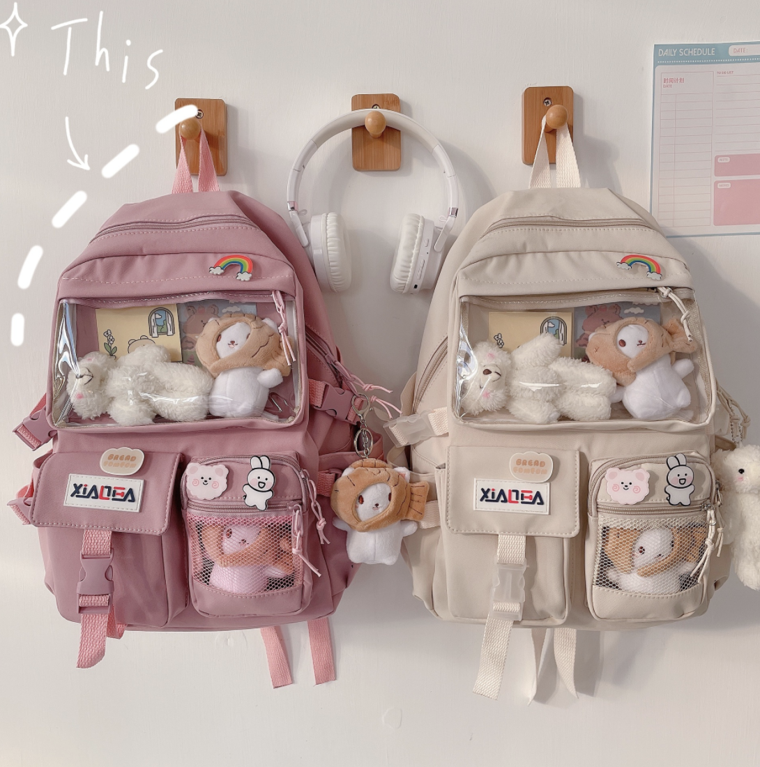 Balo Ulzzang học sinh đựng vừa laptop ngăn mica -balo trong suốt phối lưới