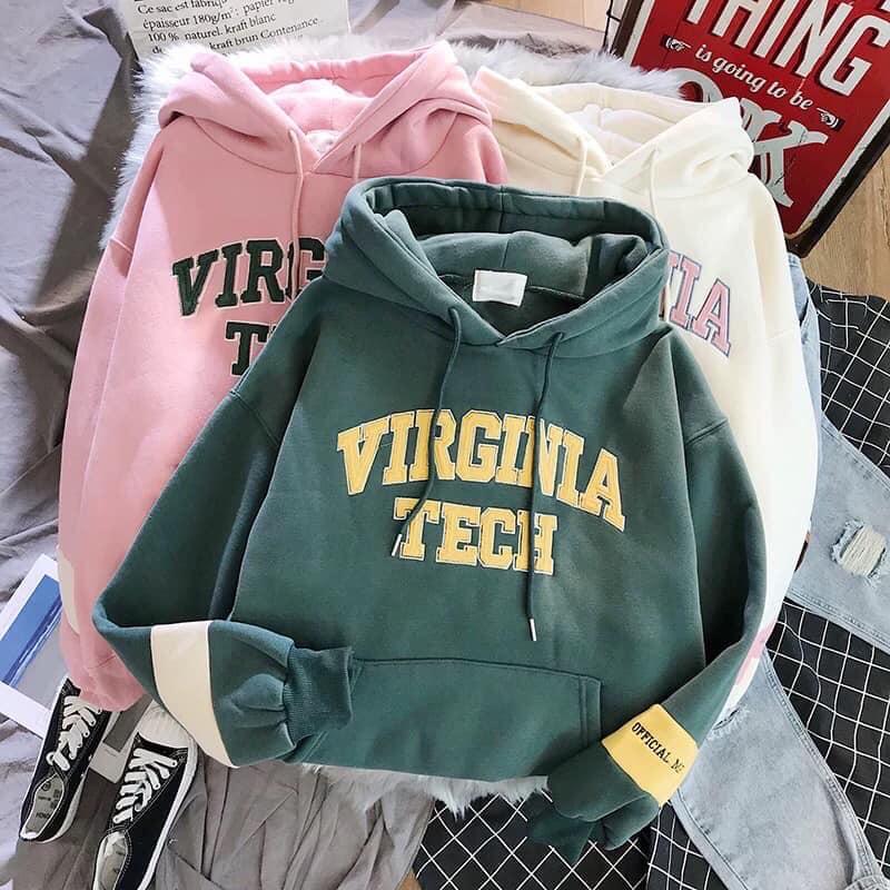 Áo hoodies nữ thêu chữ phối nón phối túi cực cute