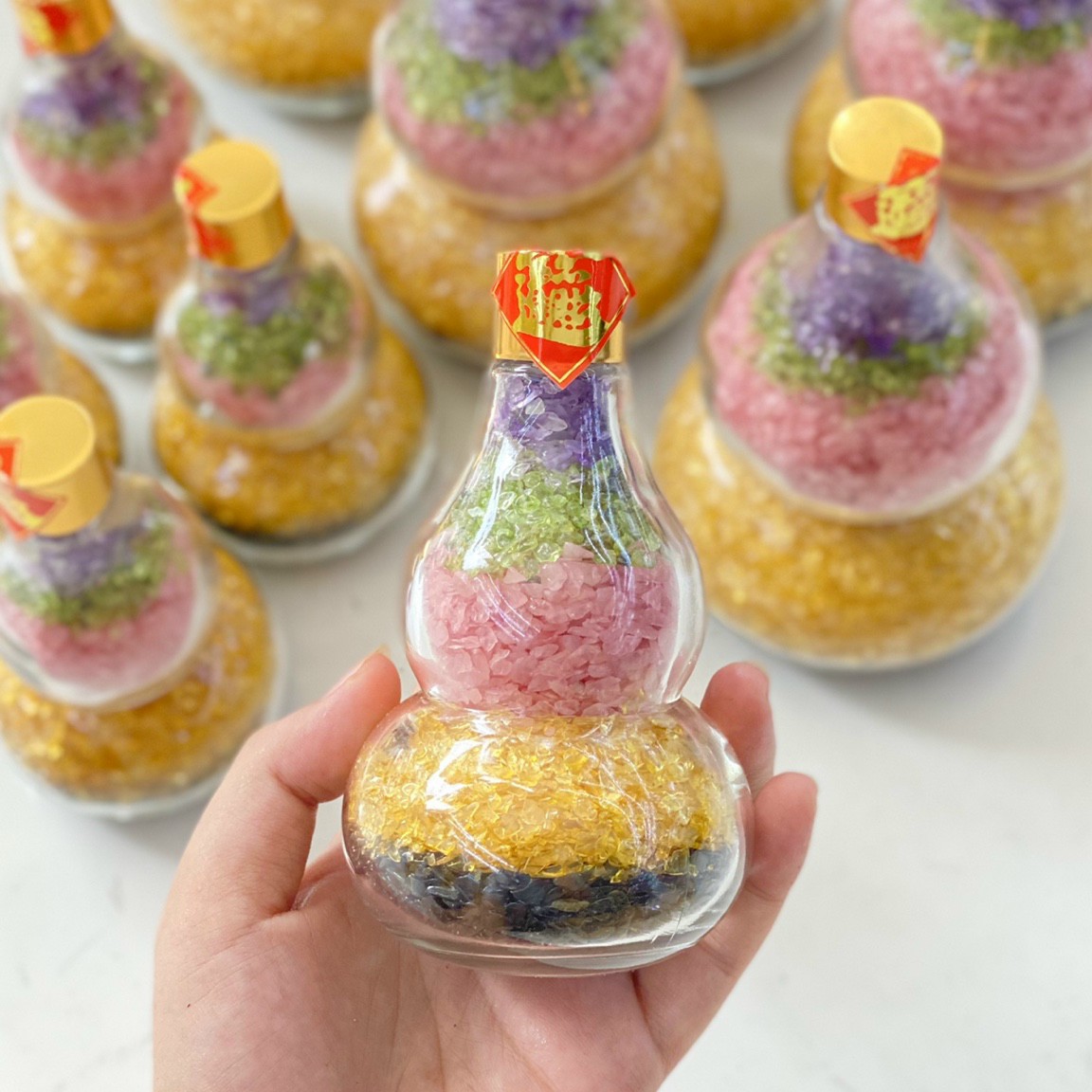 Hồ lô đá vụn thạch anh ngũ sắc - cao 11cm & 14cm