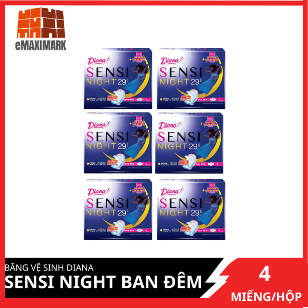 Combo 6 Băng vệ sinh Diana Sensi Night Ban Đêm 29cm 4 miếng/gói nhập khẩu
