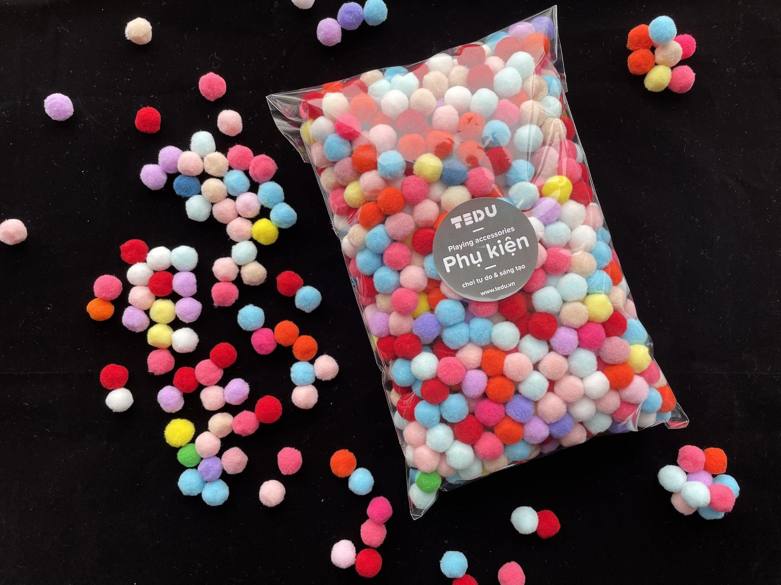 Pompom len phụ kiện chơi bột nặn đất nặn an toàn TEDU (1.5cm)