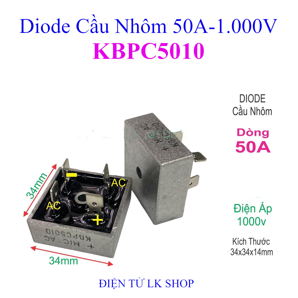 Diode cầu nhôm kbpc5010 50a 1000v diot cầu chỉnh lưu 4 chân - điện tử lk shop