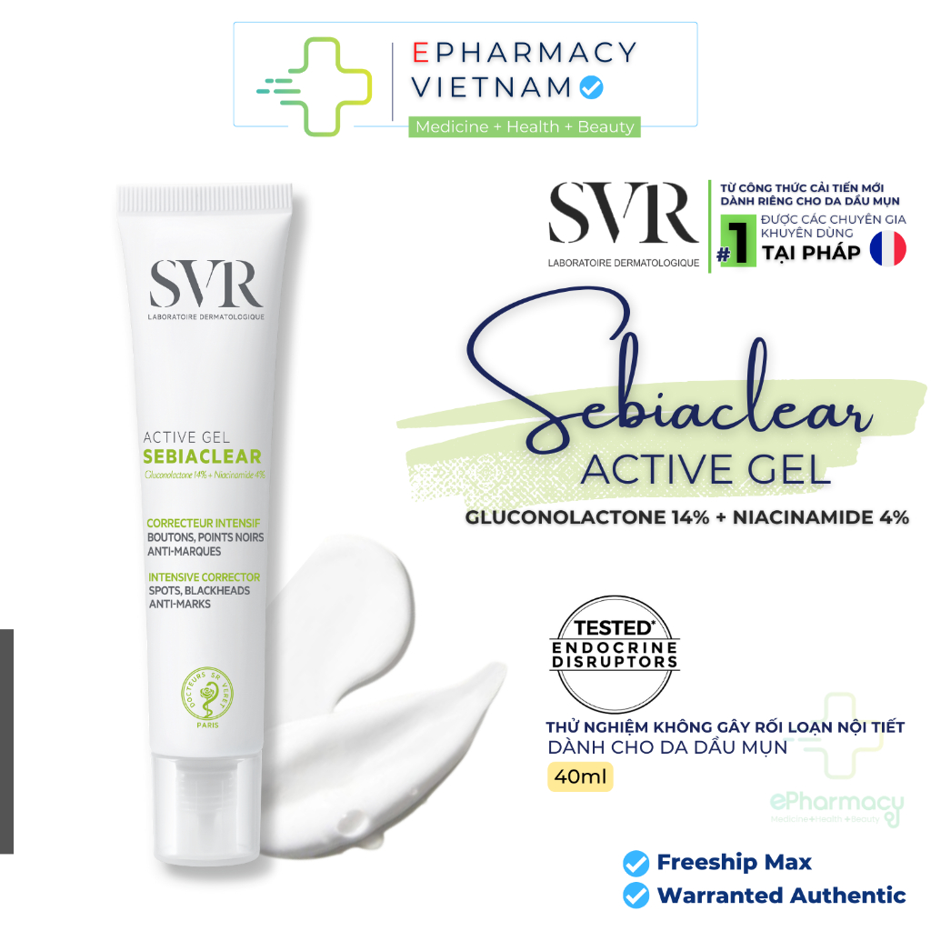 Kem dưỡng giảm mụn ngừa thâm SVR Sebiaclear Active Gel dành cho da dầu mụn nhạy cảm 40ml