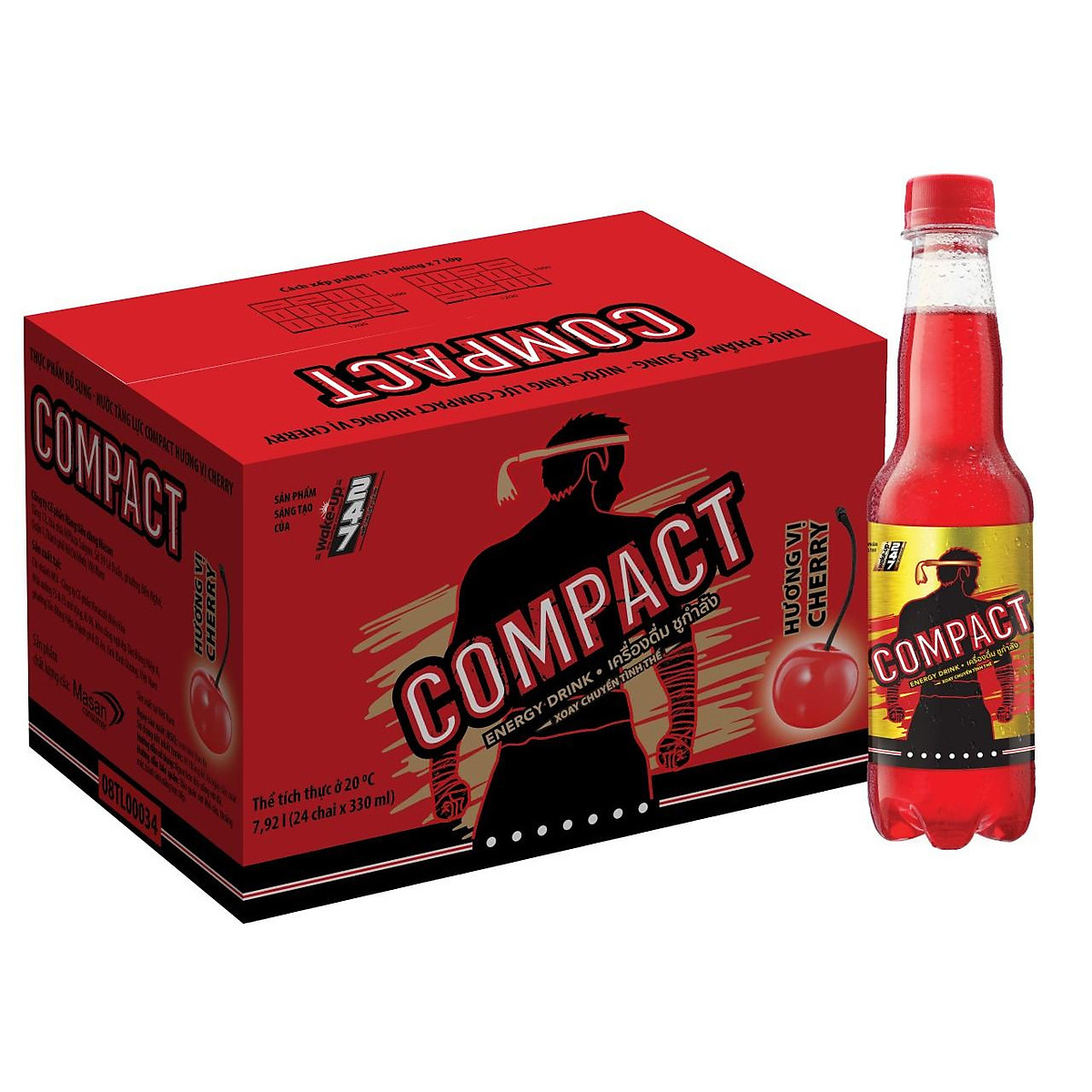 Lốc 6 chai nước tăng lực Compact vị cherry 330ml
