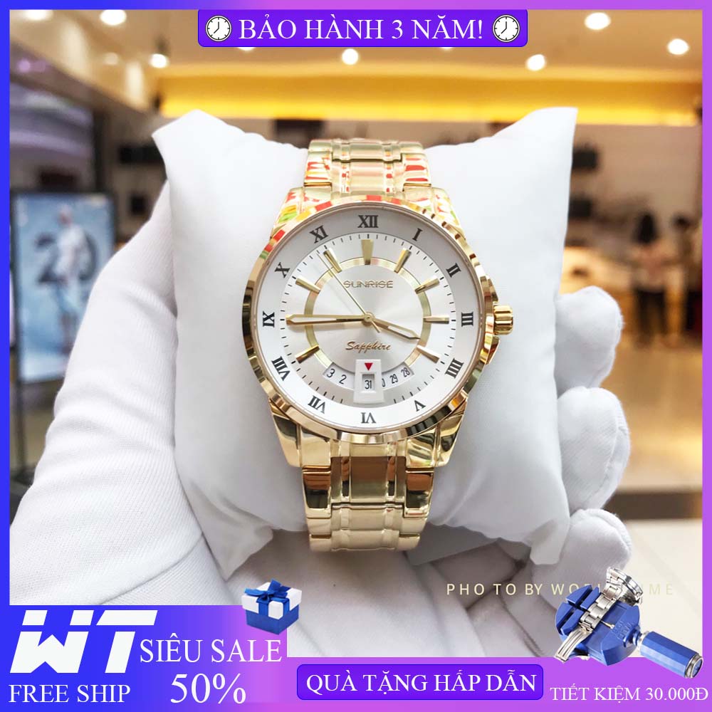 Đồng hồ nam, đồng hồ Sunrise DM771SWA G full box, kính sapphire chống xước, chống nước, bảo hành 3 năm