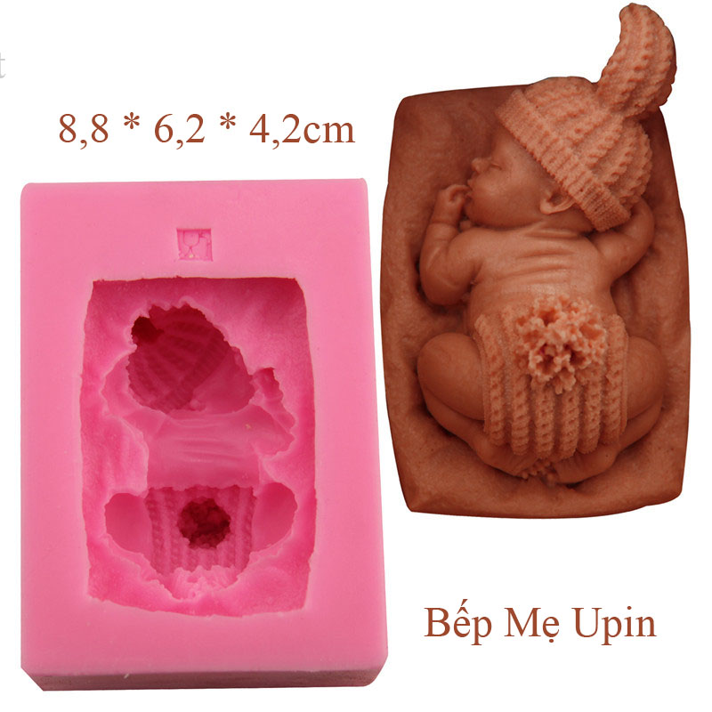 [KHUÔN 4D SALE] Khuôn Silicone Em Bé Đội Mũ Nằm Ngủ