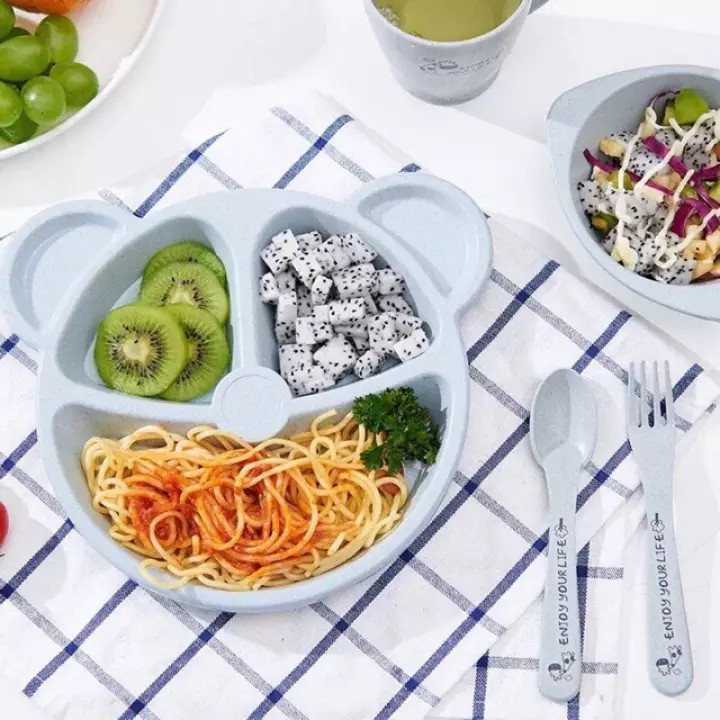 Khay Ăn Dặm Lúa Mạch Hình Gấu Kèm Thìa Dĩa