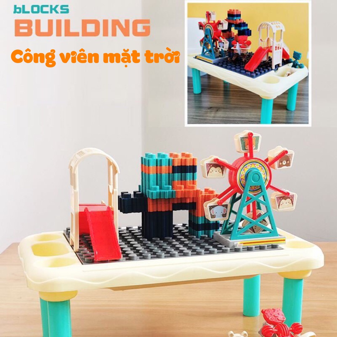 Bộ xếp hình kèm bàn cao cấp [HOT SALE] Công viên mặt trời, đồ chơi thông minh cho bé