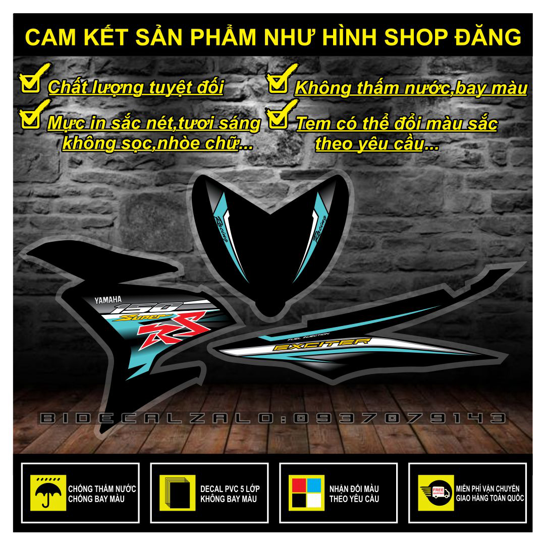 Freeship-- tem rời exciter 150 chế rs xanh đen
