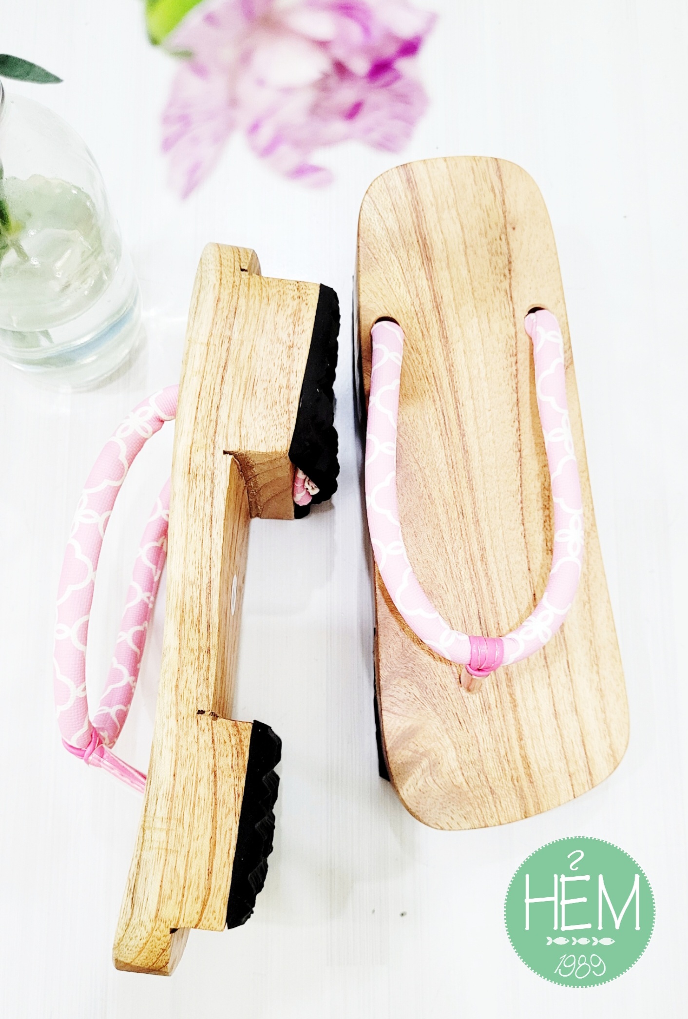 Guốc gỗ Nhật/Geta quai hồng dịu dàng