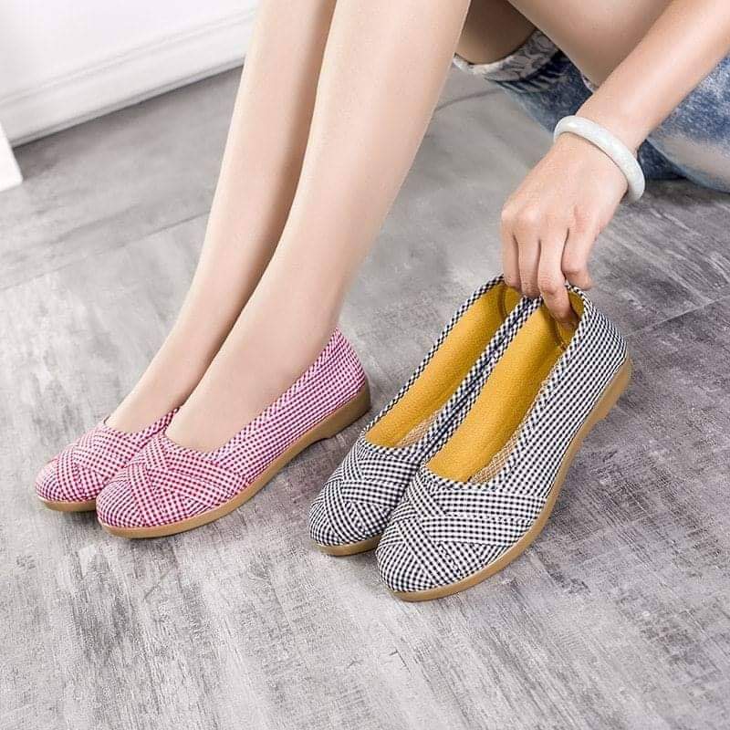 Giày lười vải cotton đế cao su 2cm