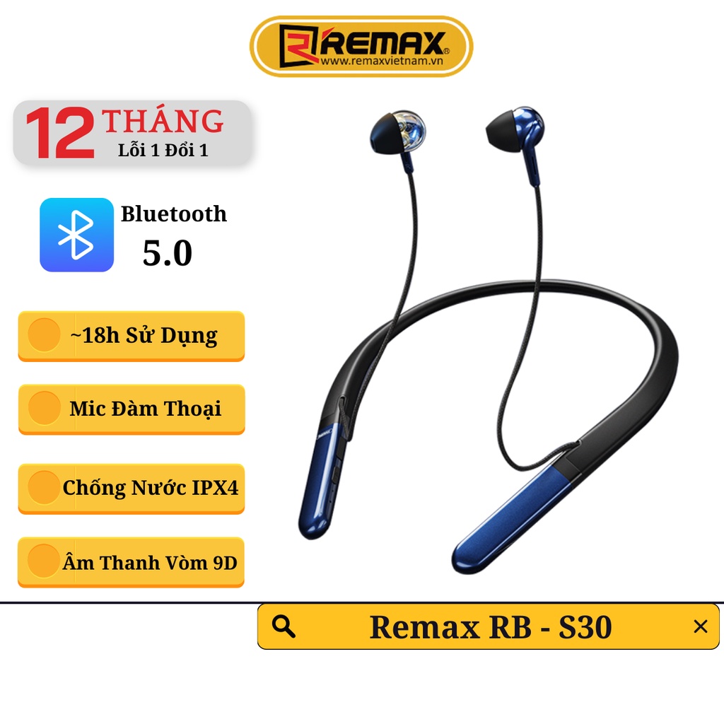 Tai nghe bluetooth thể thao đeo cổ remax rb-s30 .remax việt nam bảo hành 12 tháng 1 đổi 1