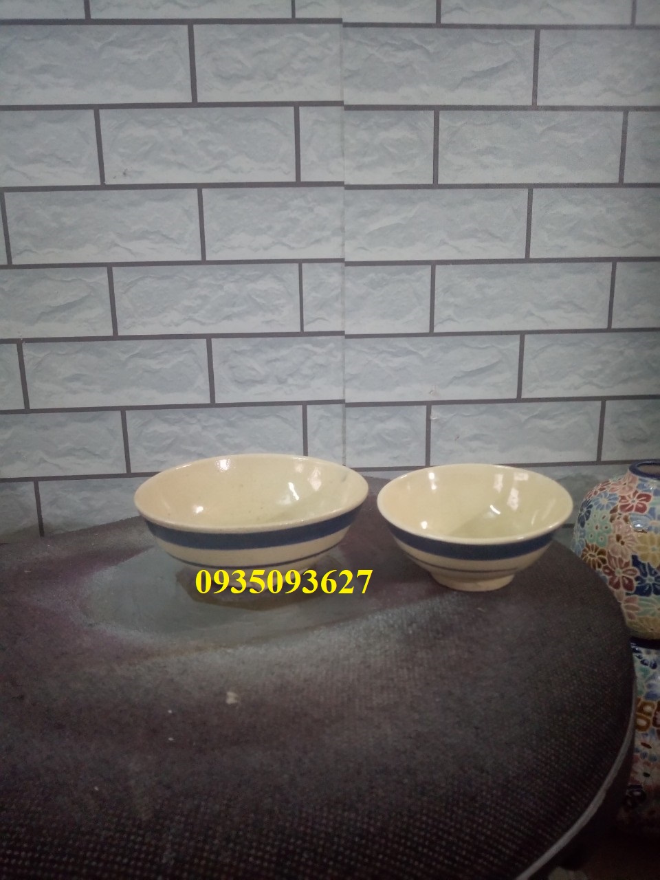 set 10 Tô đá uống bia, tô sành viền xanh 14 cm ( hàng đá thô sơ)