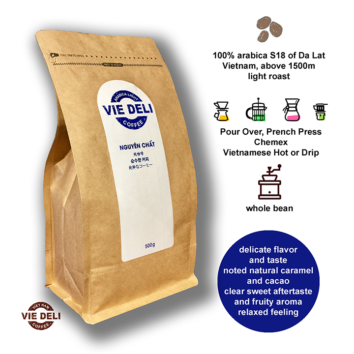 Cà phê hạt Arabica Light Viedeli, túi 500g