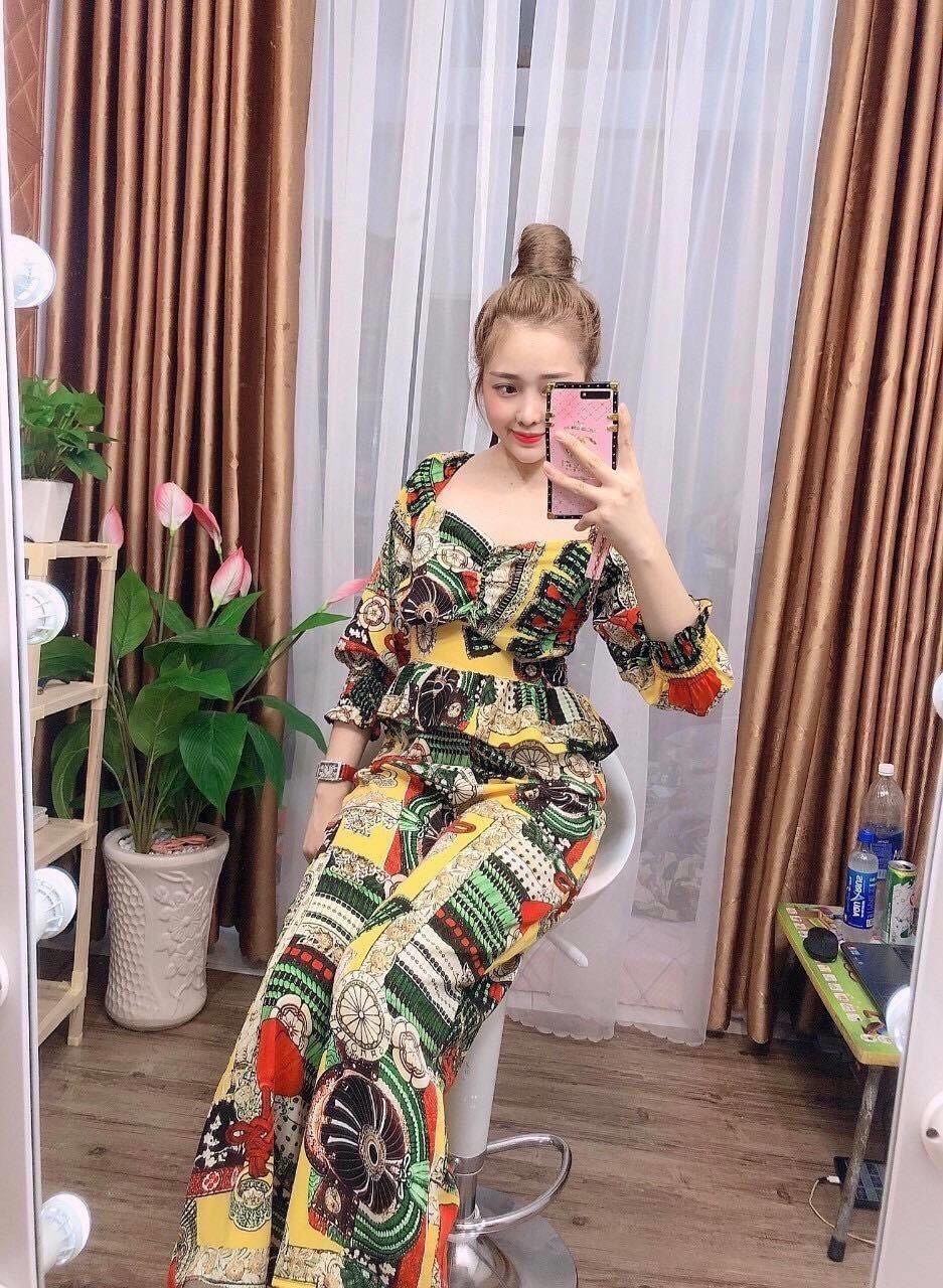 Set bộ nữ thổ cẩm tay dài cổ vuông quần ống rộng #setbothocam