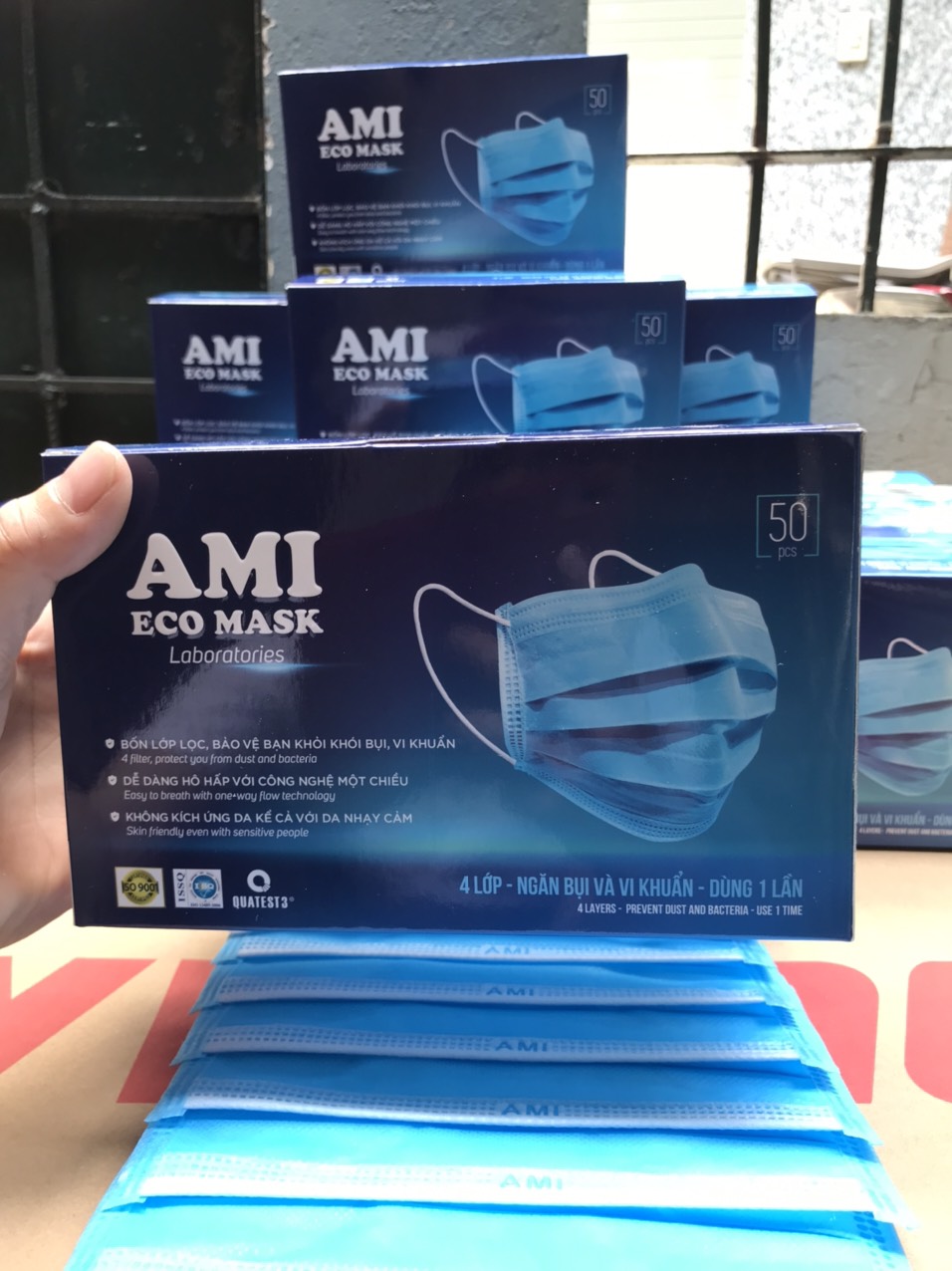 Combo 5 hộp Khẩu Trang Y Tế Than Hoạt Tính 4 lớp CHÍNH HẴNG AMI (50 chiếc /1 hộp)
