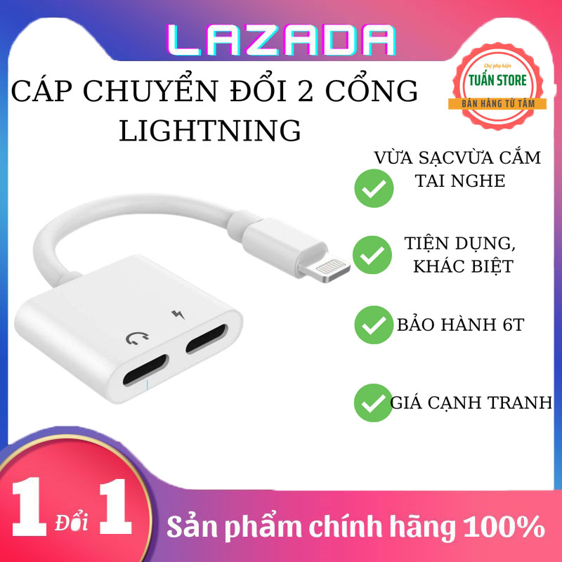 Cáp chuyển đổi lightning kèm chân sạc , jack chuyển cho tai nghe iphone x, jack chia lightning kèm cổng sạc , bộ chuyển đổi cho iphone , jack chuyển lightning sang sạc , tai nghe nhỏ gọn thuận tiện mang theo ,bh 12 tháng-vktuấn store
