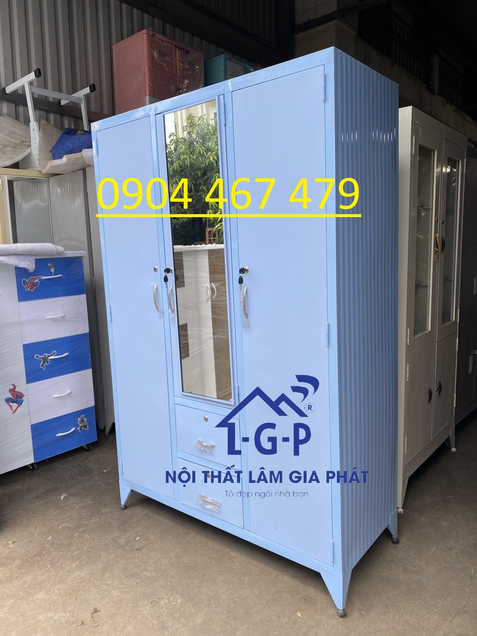 Tủ sắt sơn tĩnh điện cao cấp mới 1m2x1m8 3 cánh