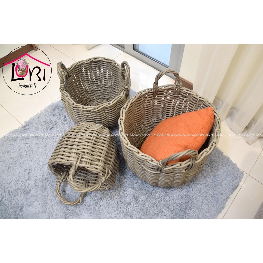 Round Plastic woven baskets - Set of 3