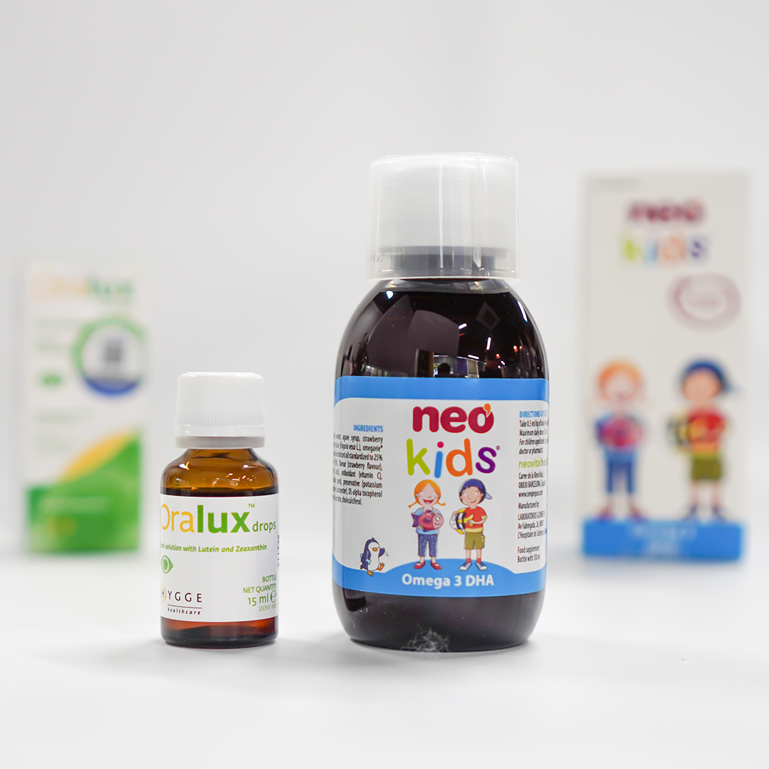 Bộ đôi sáng mắt neo kids omega 3 dha & oralux drop giúp nuôi dưỡng tế bào mắt, ổn định thị lực cho bé