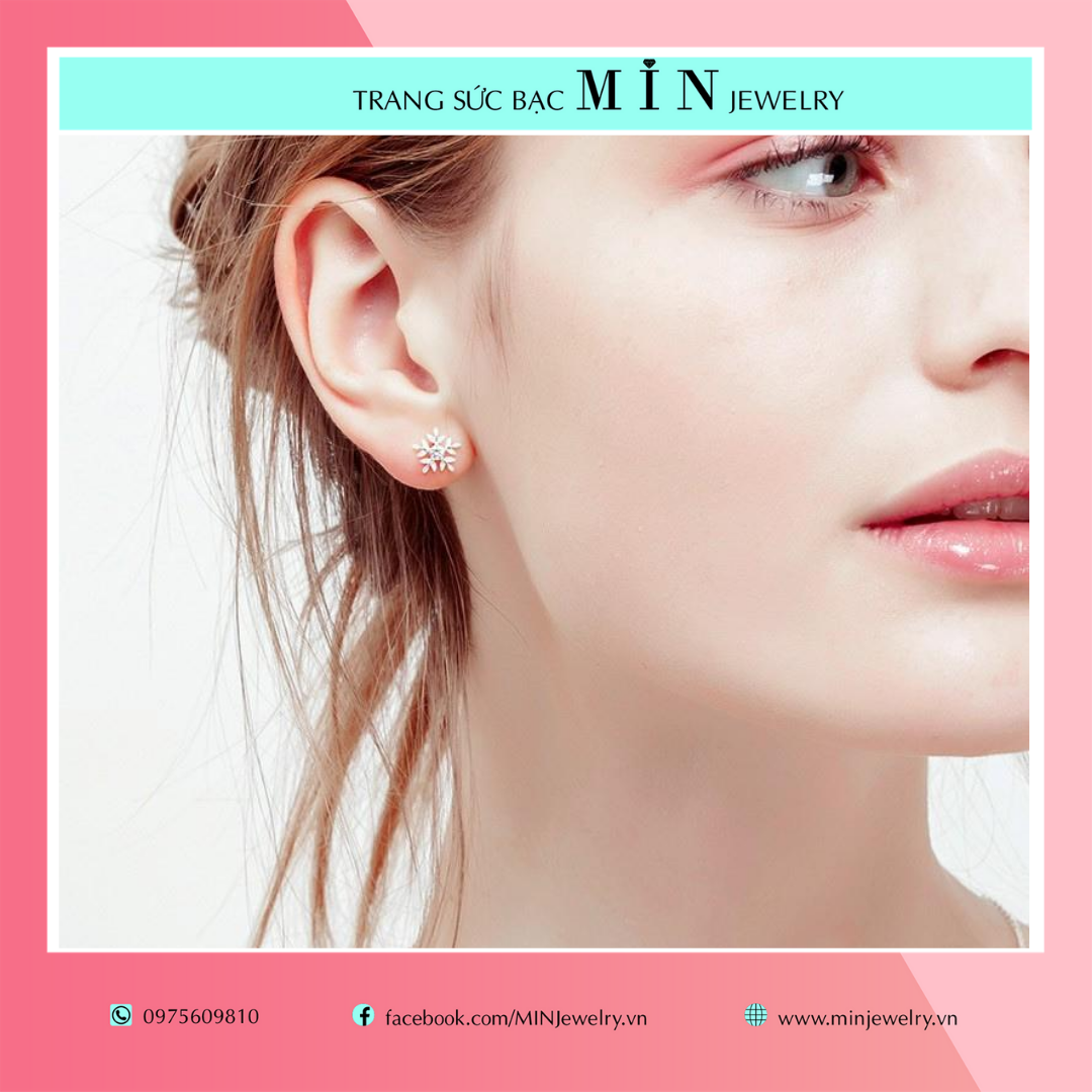 Khuyên tai bạc nữ S925 MIN Little Snow có kèm hộp đựng trang sức