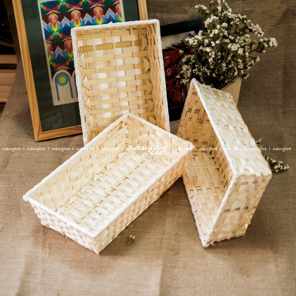 [HCM]Khay tre đan gói quà Khay tre chữ nhật ( 36x20x9cm)