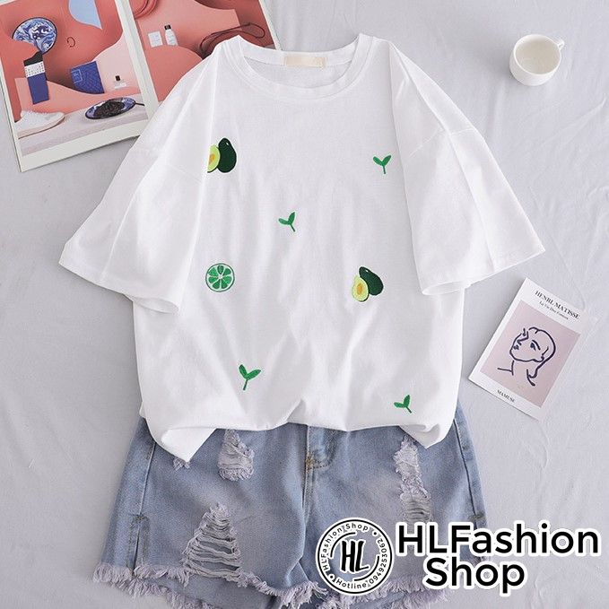 Áo thun tay lỡ form rộng Quả Bơ cực đẹp và duyên dáng áo phông form rộng size HLFashion