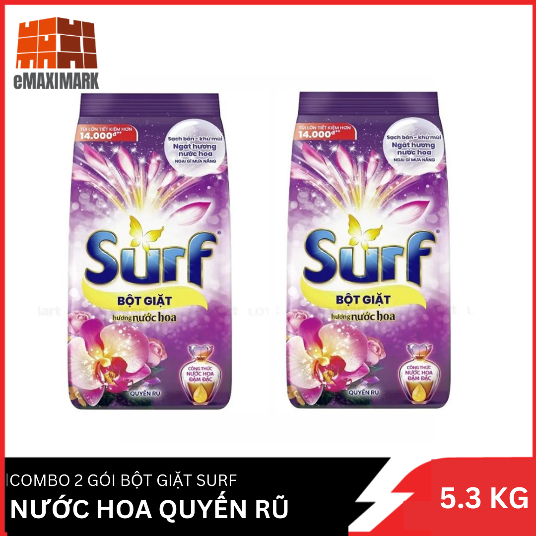Combo 2 bột giặt surf hương nước hoa túi lớn 5.3kg