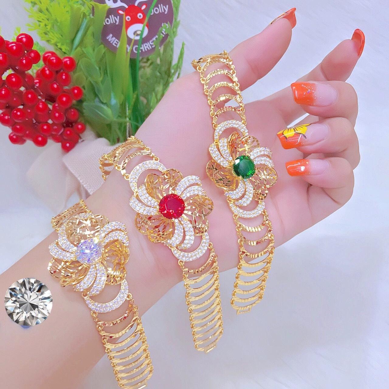 [HCM][ GIÁ CỰC SỐC ]Lắc tay nữ mạ vàng tây lắc tay nữ đẹp cao cấp hoa 3 cánh nhụy đá pha lê màu sắc xinh đẹp rực rỡ đính đá pha lê sáng lấp lánh thiết kế sang trọng quý phái GADOSHOP VL20121918 - đeo đi đám cưới vô cùng quý phái (mới)