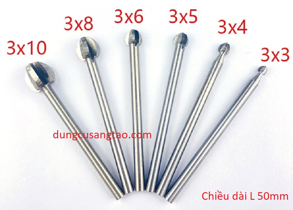 Phá thô cán 3mm (bộ 6 mũi quả đào cán 3mm)