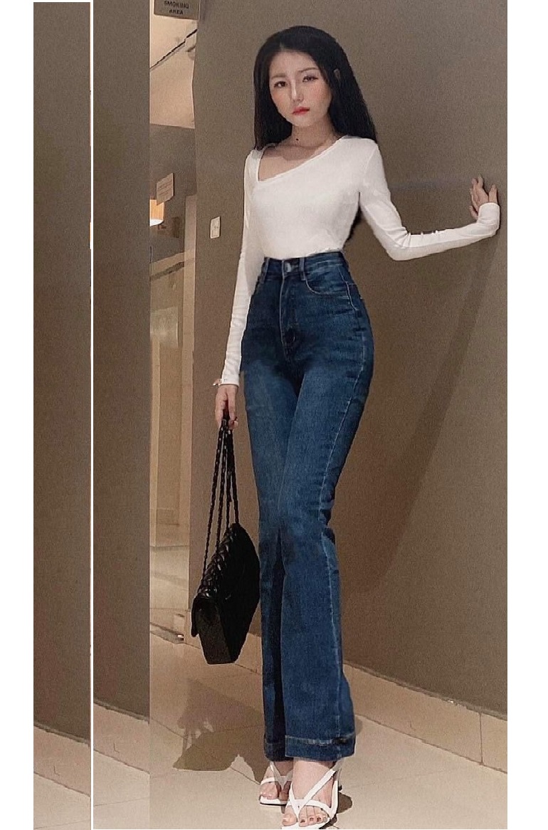 Quần jean nữ lưng cao ỐNG LOE  LAI BẢN TO siêu hot trend mẫu mới 11