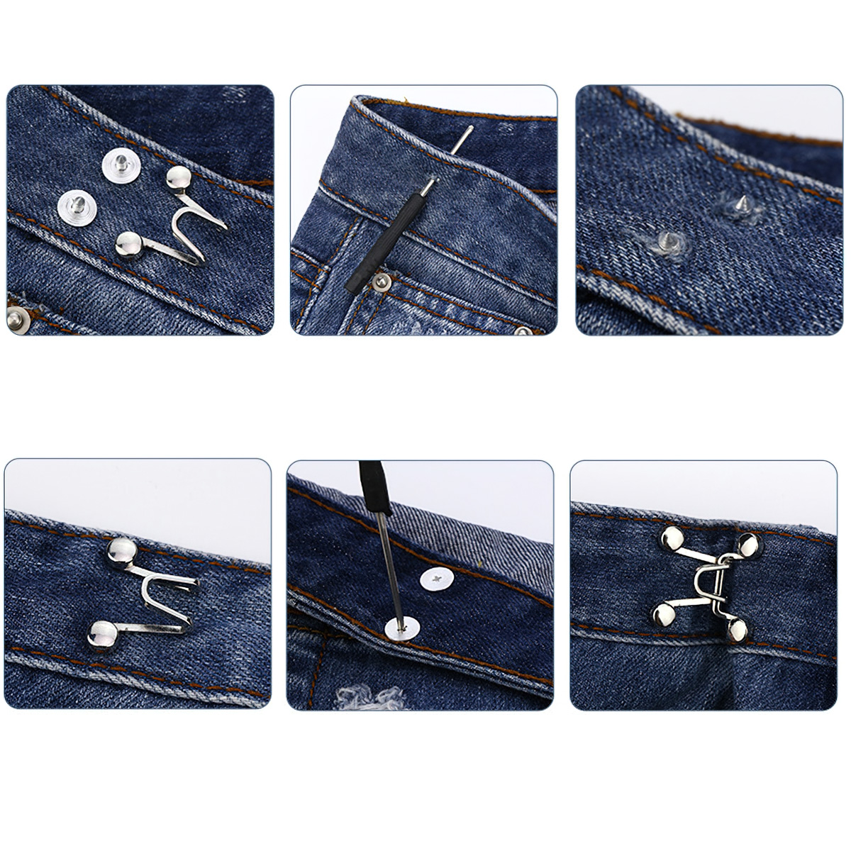 Adjustable Metal Buttons Applique Colorful Jeans