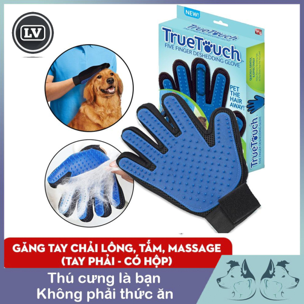 Găng tay tắm cho chó mèo - găng tay lấy lông chết, chải lông True Touch chất liệu cao su cho thú cưng